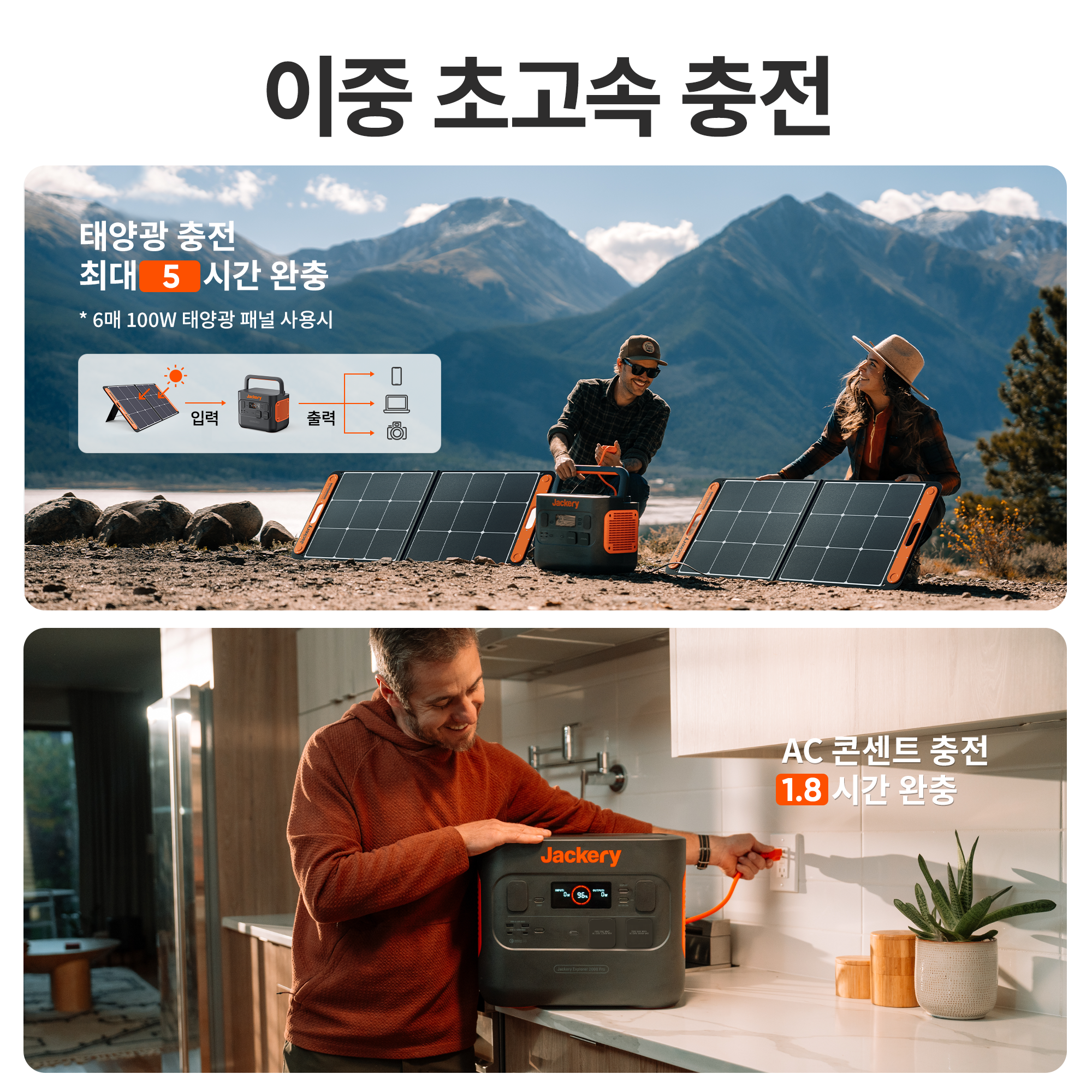 Jackery  Solar Generator 2000 Pro 휴대용 파워뱅크 세트 2000 Pro+태양광패널100W*2