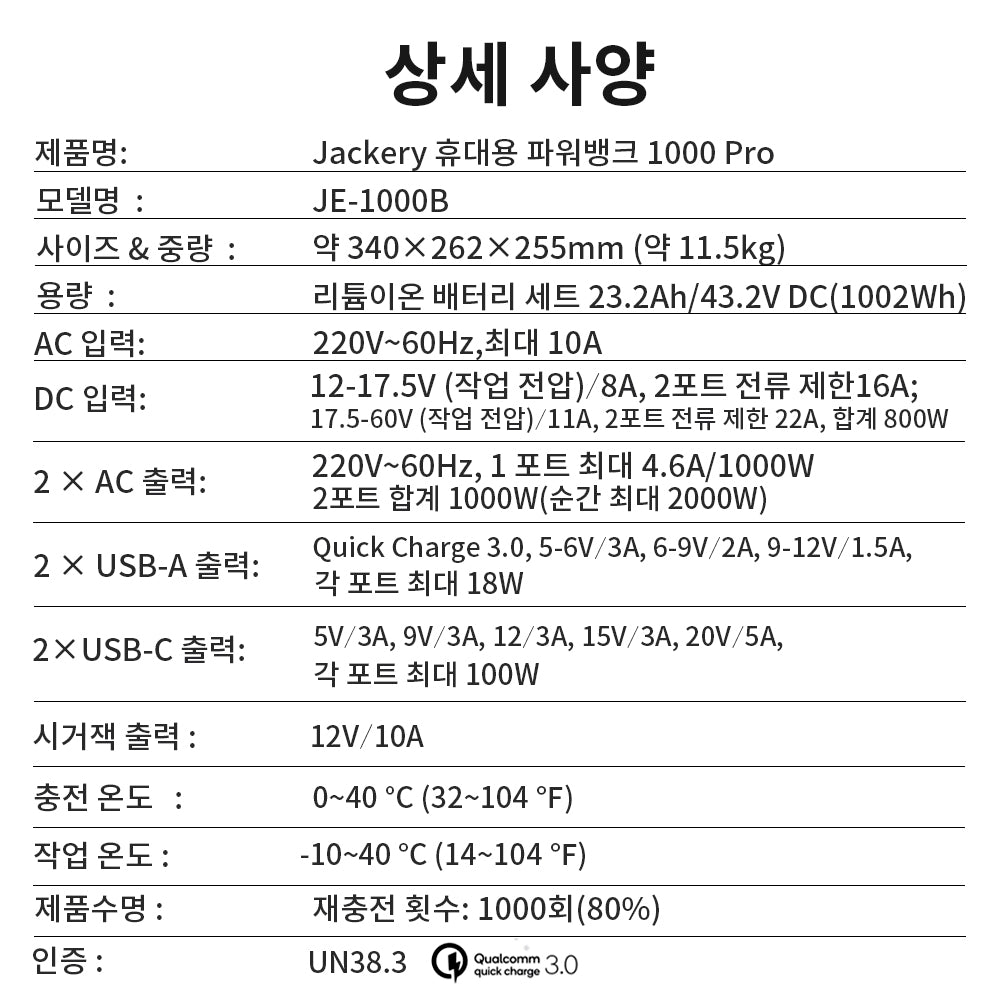 Jackery 휴대용 파워뱅크 1000 Pro